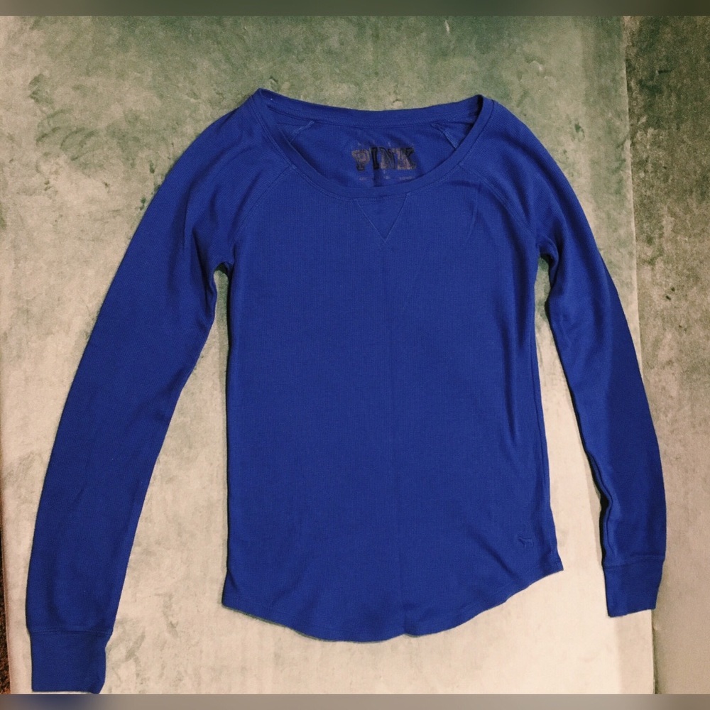 PINK Royal Blue Waffle Knit Long Sleeve